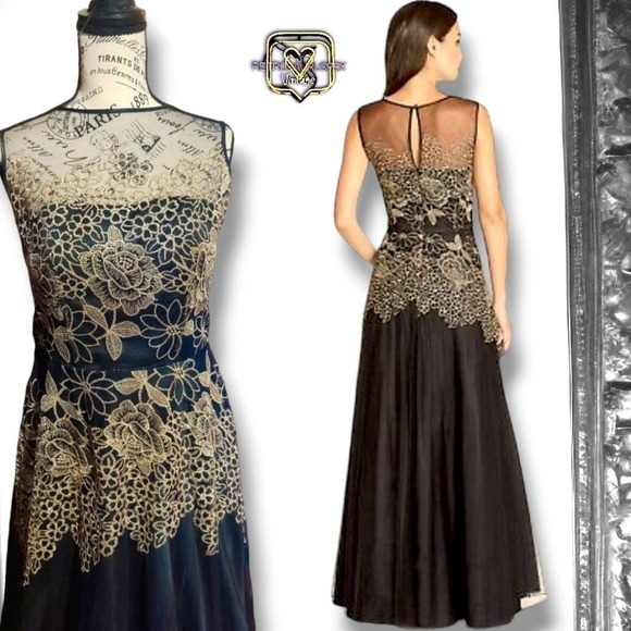 Tahari S. Levine Gold Embroidered Tulle Special Occasion Ballgown - Picture 4 of 11